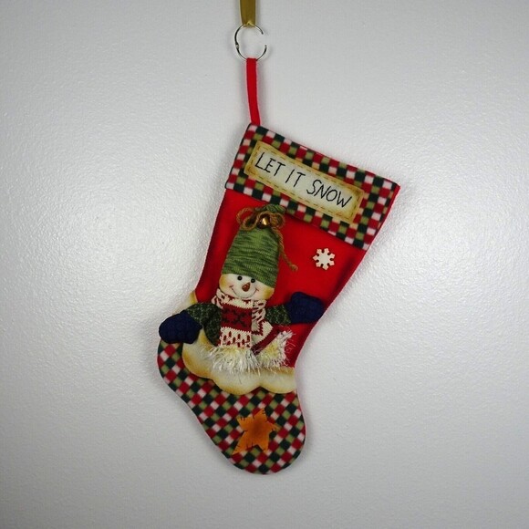 💰3/$25 Snowman 3D Christmas Stocking Holidays Decor Bell Red Green 18" - Picture 2 of 8